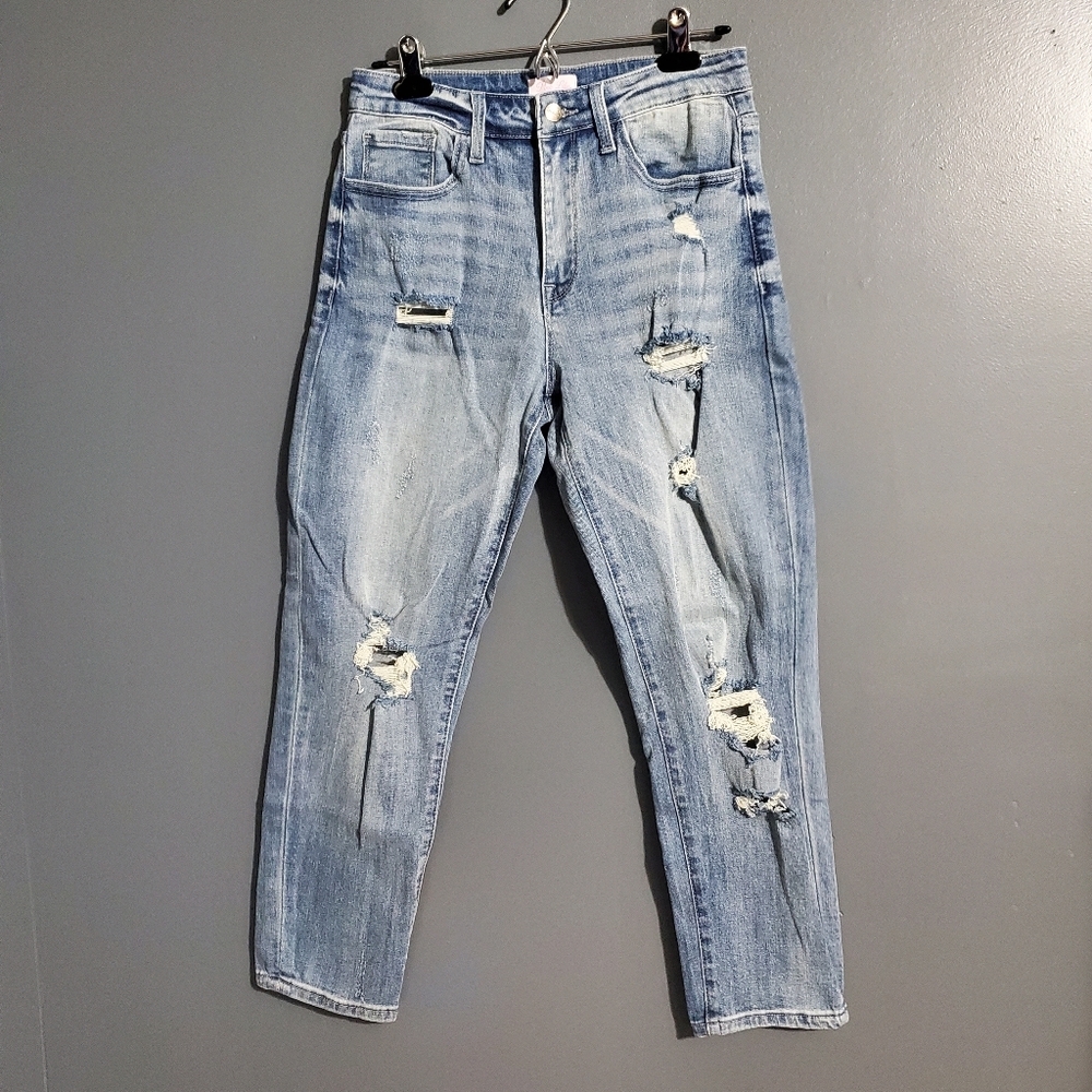 Pink Lily Womens Jeans Light Wash Distressed Ankle Cropped Size 3